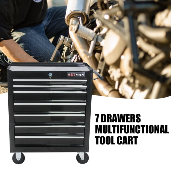 Rolling Tool Chest with Wheels and 7-Drawer, Detachable Tool Cabinet with Lock for Garage, Locking Mechanic Tool Cart Rolling Tool Box for Warehouse, Workshop, Repair Shop, Black