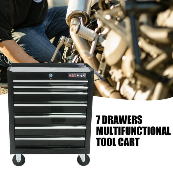 Rolling Tool Chest with Wheels and 7-Drawer, Detachable Tool Cabinet with Lock for Garage, Locking Mechanic Tool Cart Rolling Tool Box for Warehouse, Workshop, Repair Shop, Black