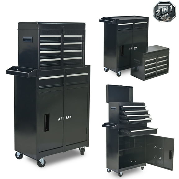 5-Drawer Rolling Tool Chest, Stainless Steel Tool Box with Brake Wheels and 4 Drawers, Black Detachable Tool Cart
