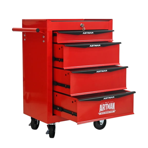 Rolling Tool Chest w/ 4 Drawers,Lockable Multifunctional Steel Tool Storage Cart