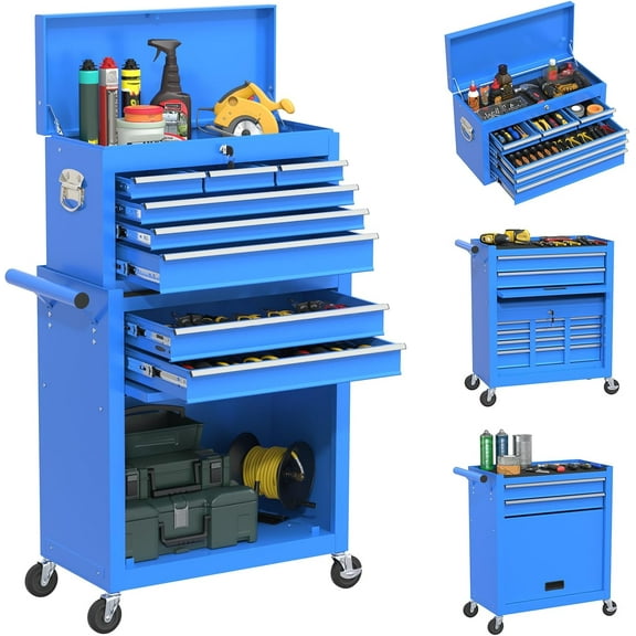 Rolling Tool Chest with Wheels, 8-Drawer High Capacity Tool Box with Wheels, Removable Storage Toolbox with Lock for Garage, Workshop (Blue)