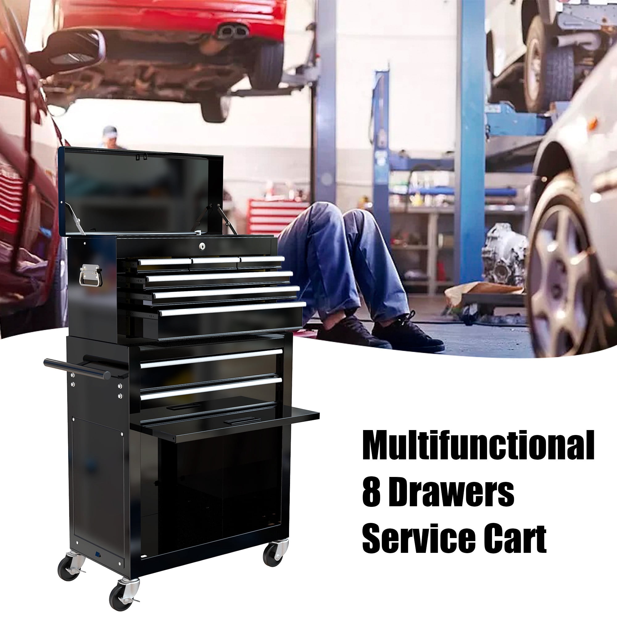 EliteZ 7-Drawer Rolling Tool Box – Lockable Steel Tool Chest With Wheels, Ball Bearing Slides, And High-Capacity Storage (Black)