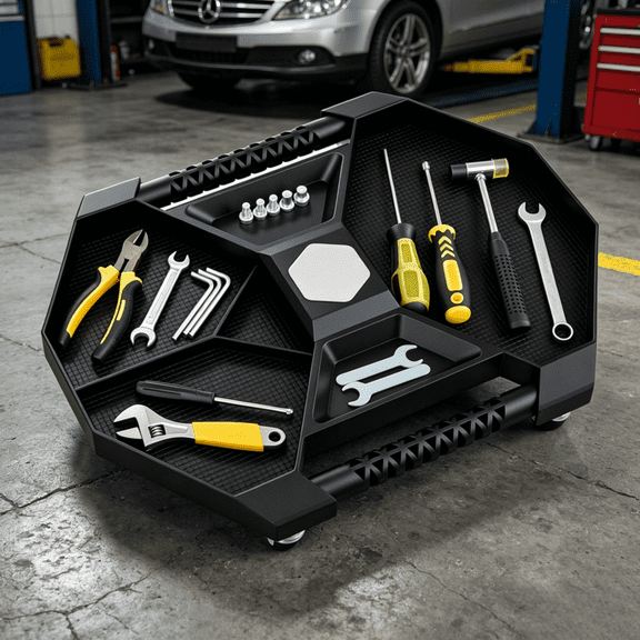 Rolling Tool Creeper Storage Caddy 360Swivel Casters 20.5In 30Lb Capacity Lightweight Portable Magnetic Tray Non Slip 4Wheels for Garage Workshop Mechanic Heavy Duty PP PVC with 2Large Compartments