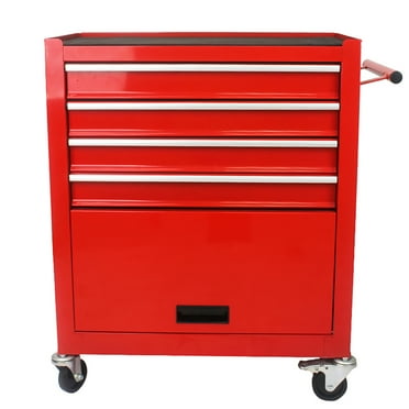 Rolling Tool Storage Cabinet With 4 Drawers, 4 Wheels, 2 Parking Brakes Tool Chest Cart, 5-Tier Rolling Tool Set for Handyman, Workshop, Home (Red)