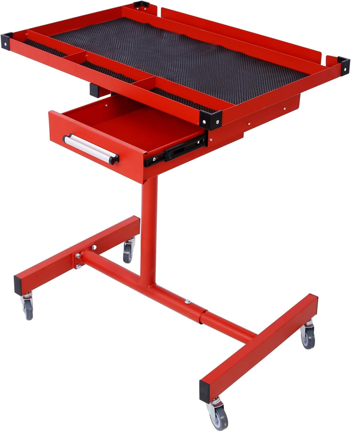 Rolling Tool Tray with Wheels, Heavy Duty Adjustable Work Table with