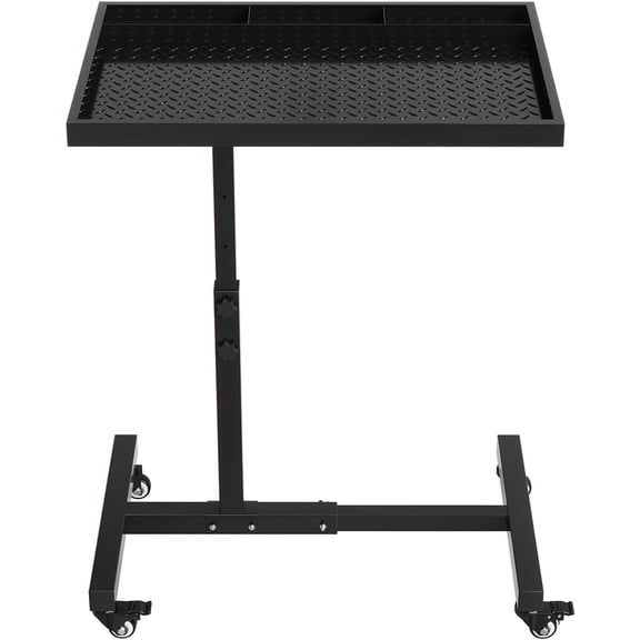 Rolling Tool Tray on Wheels 220LBS Adjustable Height Mobile Work Table Steel Mechanic Cart with 4 Storage Areas Lockable Casters for Garage Workshop