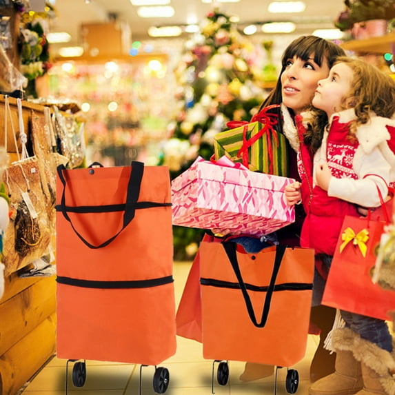Rolling Tote Bag Tote with Wheels Rolling Shopping Cart Waterproof Tote Bag Protable Shopping Trolley Bag 2 in 1 Lightweight Collapsible Shopping Cart (1Pc 15.4"x12"~17.7")