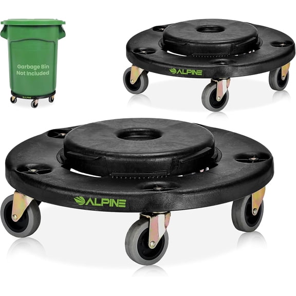 Rolling Trash Can Dolly - 2 Pack Strong Base Large Garbage Can Dolly with Wheels/Trash Can Roller Base for Round 20, 32, 44, or 55 Gallon Bins, Holds Up to 500 lbs