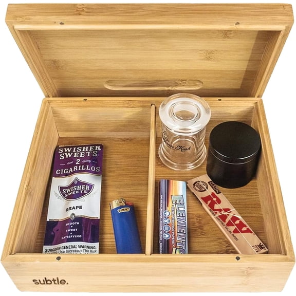 Rolling Tray Stash Box - Large Bamboo Box w/Ample Storage Space to Organize Herb Accessories - Comes with Convertible Rolling Tray Lid - (10" x 8" x 3.5")