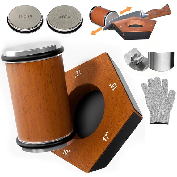 Rolling Tumbler Knife Sharpener Kit #1000/#400 Diamond Roller Sharpening Stone with 5-Angle Magnetic Holder, Effortless KItchen Sharpening System with Finger Guard and Glove