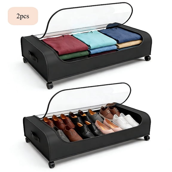 Rolling Under Bed Metal Drawers With Wheels, Storage Containers & Shoe Organizer, Space-Saving Underbed Storage for Clothes, Blankets, Home Dorm Use