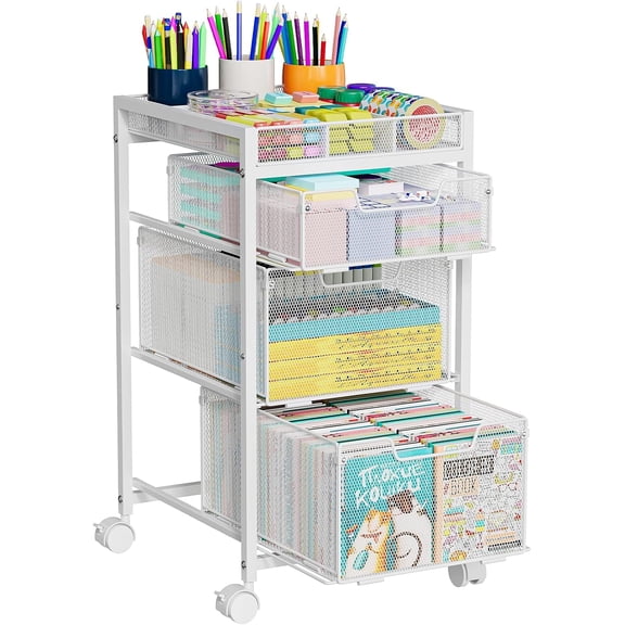 Rolling Utility Cart with 3 Drawers, Craft Organizer and Storage with DIY Divider, Lockable Wheels, Multi-Functional Storage for Art Supplies, Store for Brushes & Paints & Small Parts