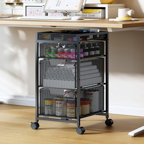 Rolling Utility Cart with 3 Drawers,Craft Organizer and Storage with DIY Divider, Lockable Wheels, Multi-Functional Storage for Art Supplies, Store for Brushes & Paints & Small Parts(Patent Pending)