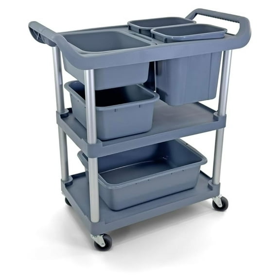 Rolling Utility Cart - 3 Tier Mobile Shelving Unit - 450lbs Capacity - Restaurant Hotel Kitchen Storage Organizer - Gray