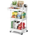 thumbnail image 1 of Rolling Utility Cart with Drawer 3 Tier, Utility Storage Organizer with Plastic Shelf & Lockable Wheels Multifunctional Storage Cart for Kitchen, Bathroom, Office, Living Room, White, 1 of 7