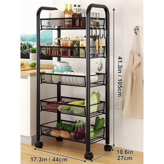Rolling Utility Cart Organizer, Stable And Sturdy Black Rolling Storage Carts With Wheels, Storage Cart For Bathroom, Kitchen, Snack, Craft, Makeup, Daily Essentials, 3/4/5 Tier