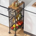 thumbnail image 1 of Rolling Utility Cart, Slim Narrow Storage Cart with Wheels for Kitchen, Laundry Room Organization, Metal Organizer with Wood Top, Brown, 1 of 4