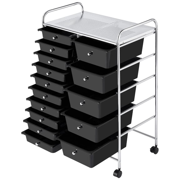 Rolling Utility Cart with 15 Removable Drawers, Craft Storage Trolley for Home Office, 360 Swivel Wheels, Black