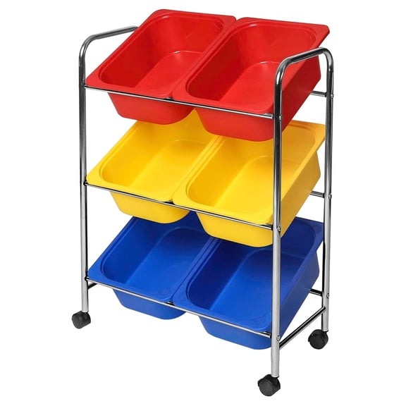 Rolling Utility Organizer Storage Cart, for Home Office, School, Classroom, Scrapbook, , , 6-Bin, Multicolor