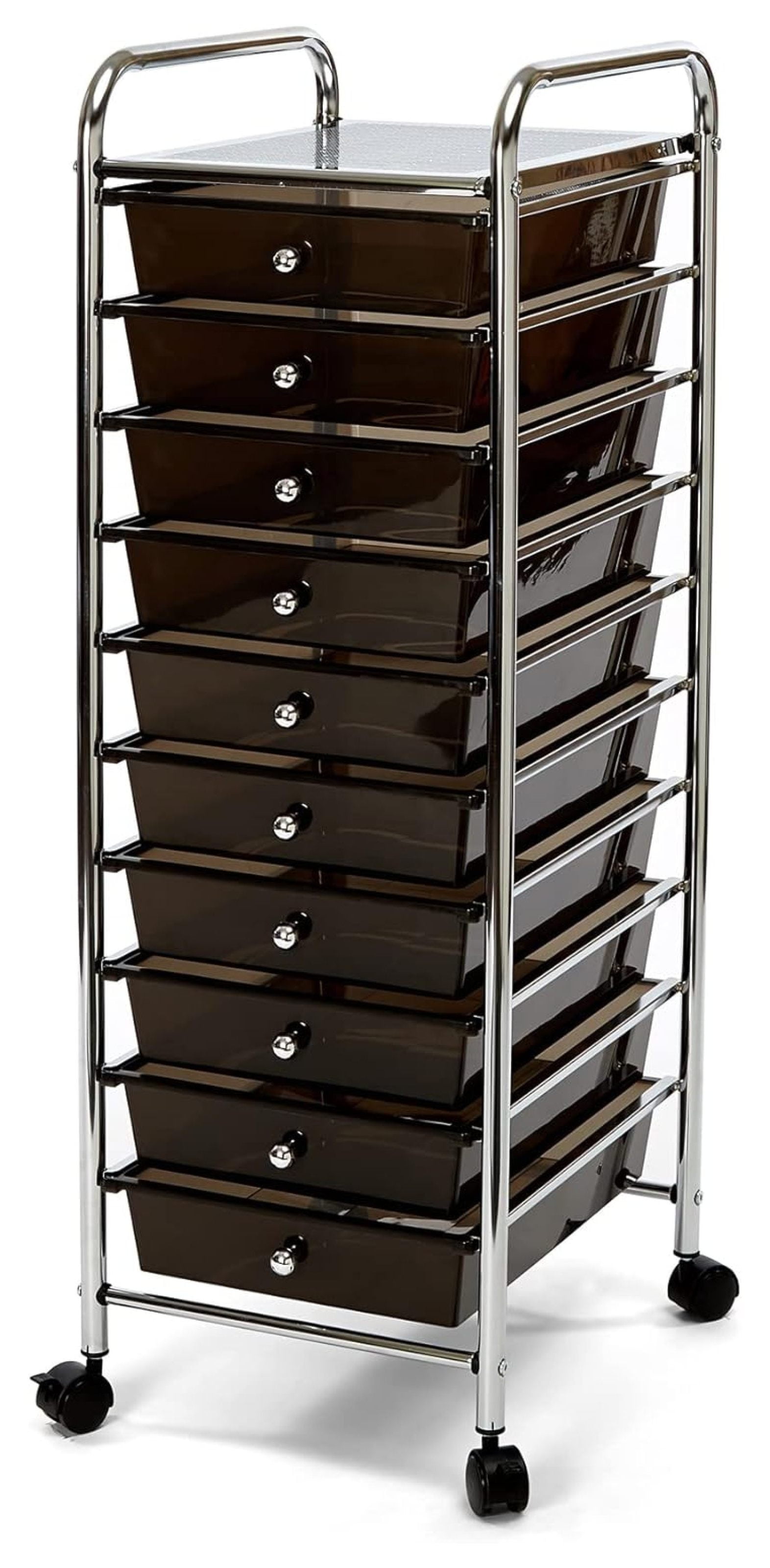 Black 10-Drawer Rolling Utility Storage Organizer with Chrome Frame