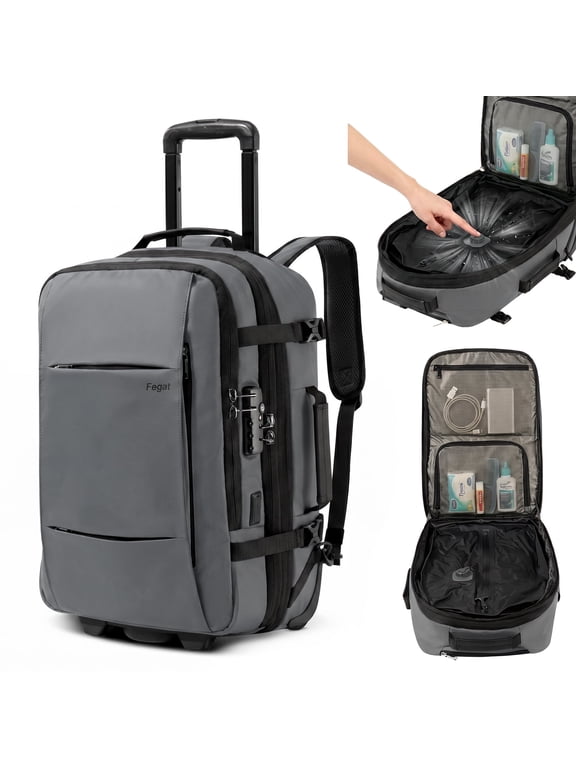 Fegat Rolling Vacuum Backpack Travel,New Upgrade 70L Carry-On Backpack with Wheels,One-Button Vacuum Compression System, Built-In Electric Pump, TSA Lock, Expandable for Travel Business