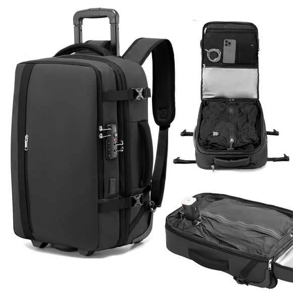 Fegat Rolling Vacuum Travel Backpack, 70L Expandable Compression Bag with Vacuum Pump,TSA Lock,Waterproof Carry on Luggage Vacuum Seal Backpacks Flight Approved for Travel Business Casual