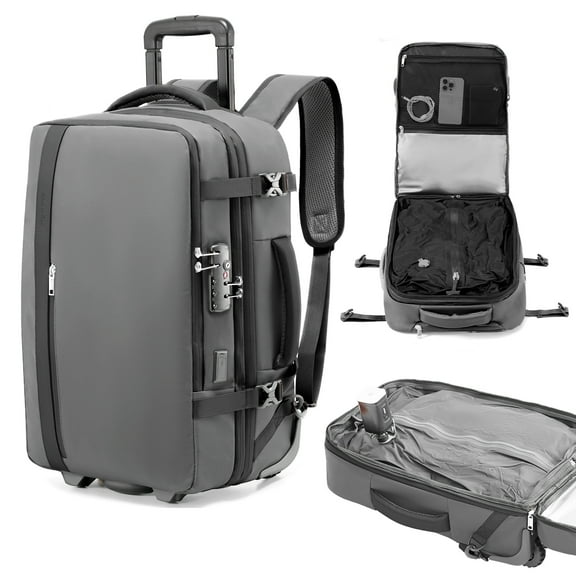 Fegat Rolling Vacuum Travel Backpack, 70L Expandable Compression Bag with Vacuum Pump,TSA Lock,Waterproof Carry on Luggage Vacuum Seal Backpacks Flight Approved for Travel Business Casual