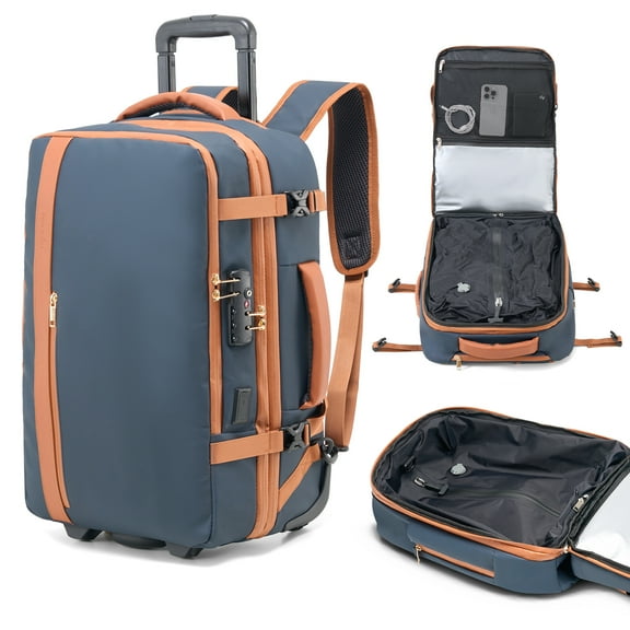 Fegat Rolling Vacuum Travel Backpack, 70L Expandable Compression Bag with Vacuum Pump,TSA Lock,Waterproof Carry on Luggage Vacuum Seal Backpacks Flight Approved for Travel Business Casual