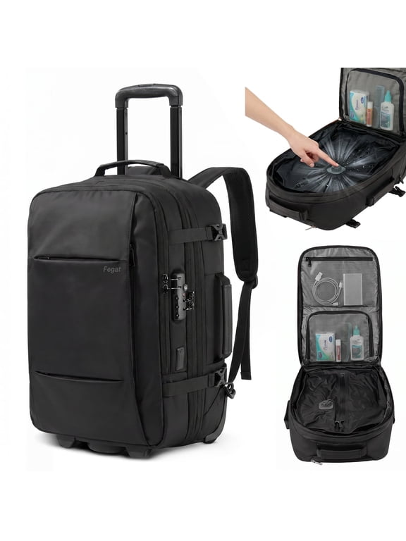 Rolling Vacuum Backpack Travel,New Upgrade 70L Carry-On Backpack with Wheels,One-Button Vacuum Compression System, Built-In Electric Pump, TSA Lock, Expandable for Travel Business