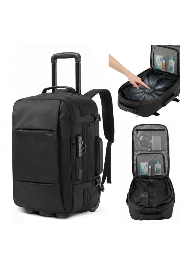 Rolling Vacuum Backpack Travel,New Upgrade 70L Carry-On Backpack with Wheels,One-Button Vacuum Compression System, Built-In Electric Pump, TSA Lock, Expandable for Travel Business