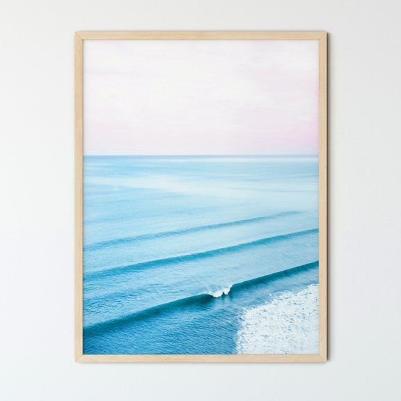 Rolling Waves Print Modern Beach Photography Blue And Pink Art, Unframed Paper Print