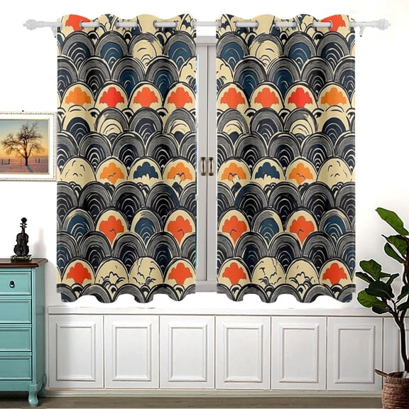 Rolling Waves and Clouds Blackout Curtains for Living Room Bedroom 55W x 54L Insulated Window Drapes 2 Panels