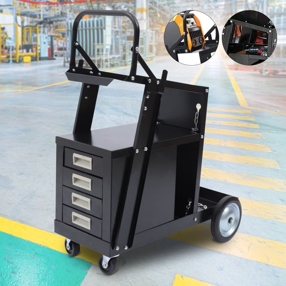 Rolling Welding Cart with 4 Drawers Wheels and Tank Storage for Welder and Plasma Cutter(Model: CJ-0033), 80kg/176.37lbs Load Capacity