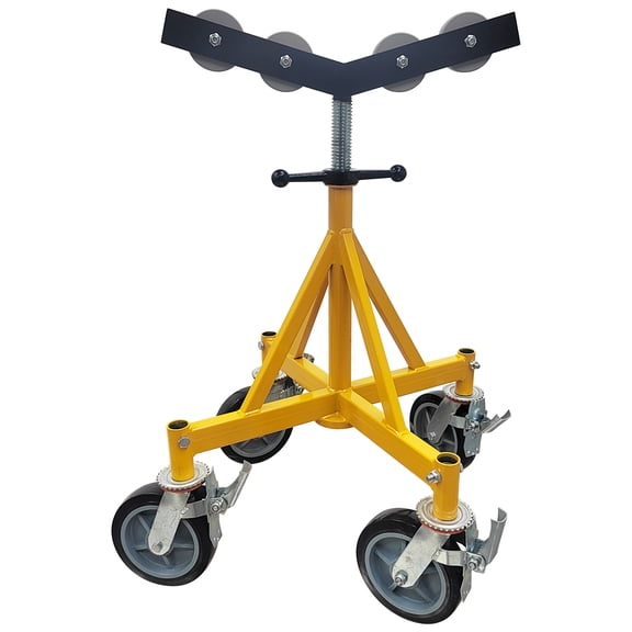 Rolling Wheels Pipe Support 2500 LBS Capacity V-Shaped Roller Head Pipe Stand for Pipe Working Machine