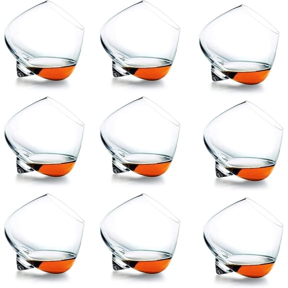 Rolling Whiskey Glasses, Old Fashioned Tumbler Tilted Whiskey Glasses Bar, Unique Stemless Clear Spinning Wine Glass Used for Scotch, Whiskey, Bourbon, Wine,9pcs
