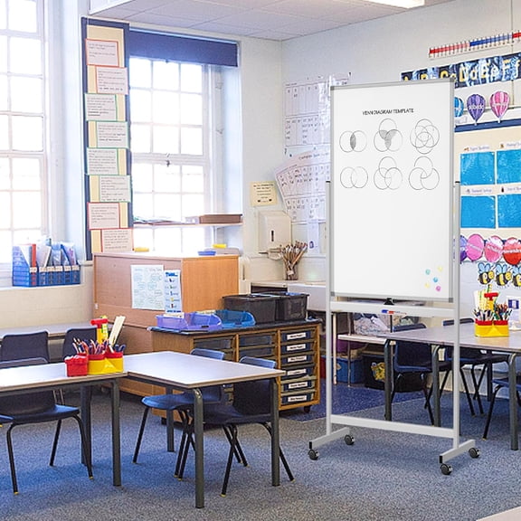 Rolling Whiteboard, 40" x 24" Magnetic Mobile White Board, Double Sided Dry Erase Board with Stand, Standing Whiteboard Easel on Wheels for Home School, Office and Classroom