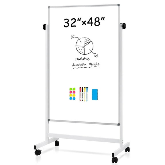 Rolling Whiteboard, 48x32 Inches Double Sided Magnetic Dry Erase Board Height Adjustable Whiteboard with Stand Mobile Whiteboard with Wheels, Portable Rolling Whiteboard for Office Home Classroom