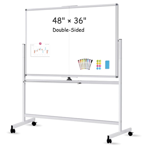 QUEENLINK Rolling Whiteboard on Wheels,48" x 36" Double-Sided Mobile White Board with Stand, 4' x 3' Portable Standing Magnetic Dry Erase Board Easel for Home Office Classroom School