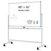 Rolling Whiteboard on Wheels,48" x 36" Double-Sided Mobile White Board with Stand, 4' x 3' Portable Standing Magnetic Dry Erase Board Easel for Home Office Classroom School