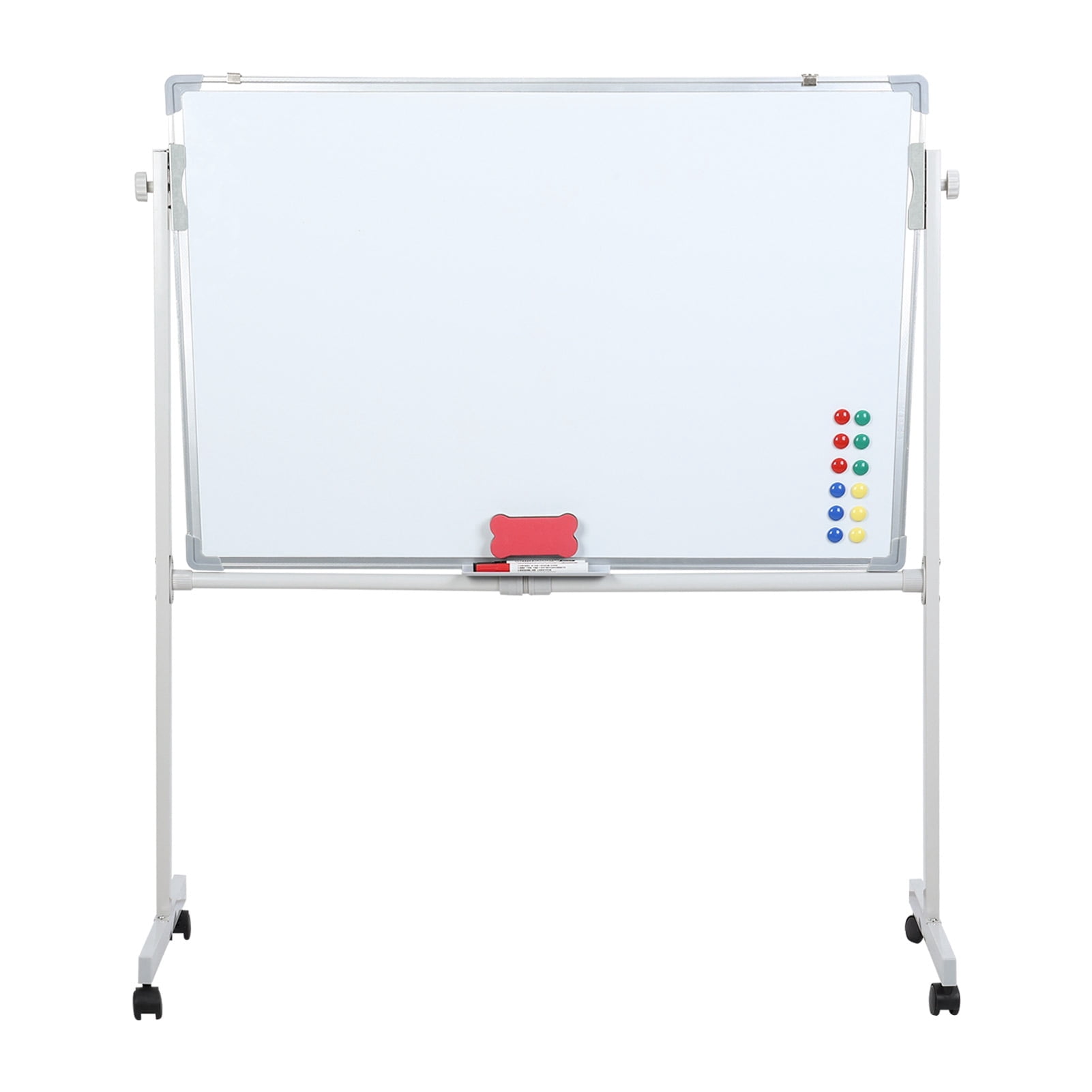 WETLA Rolling Whiteboard, White Board with Wheels, Mobile Whiteboard with Stand, Portable Magnetic Dry Erase Board on Wheels, with 5 Markers, 12 Magnetic Nails & 1 Eraser