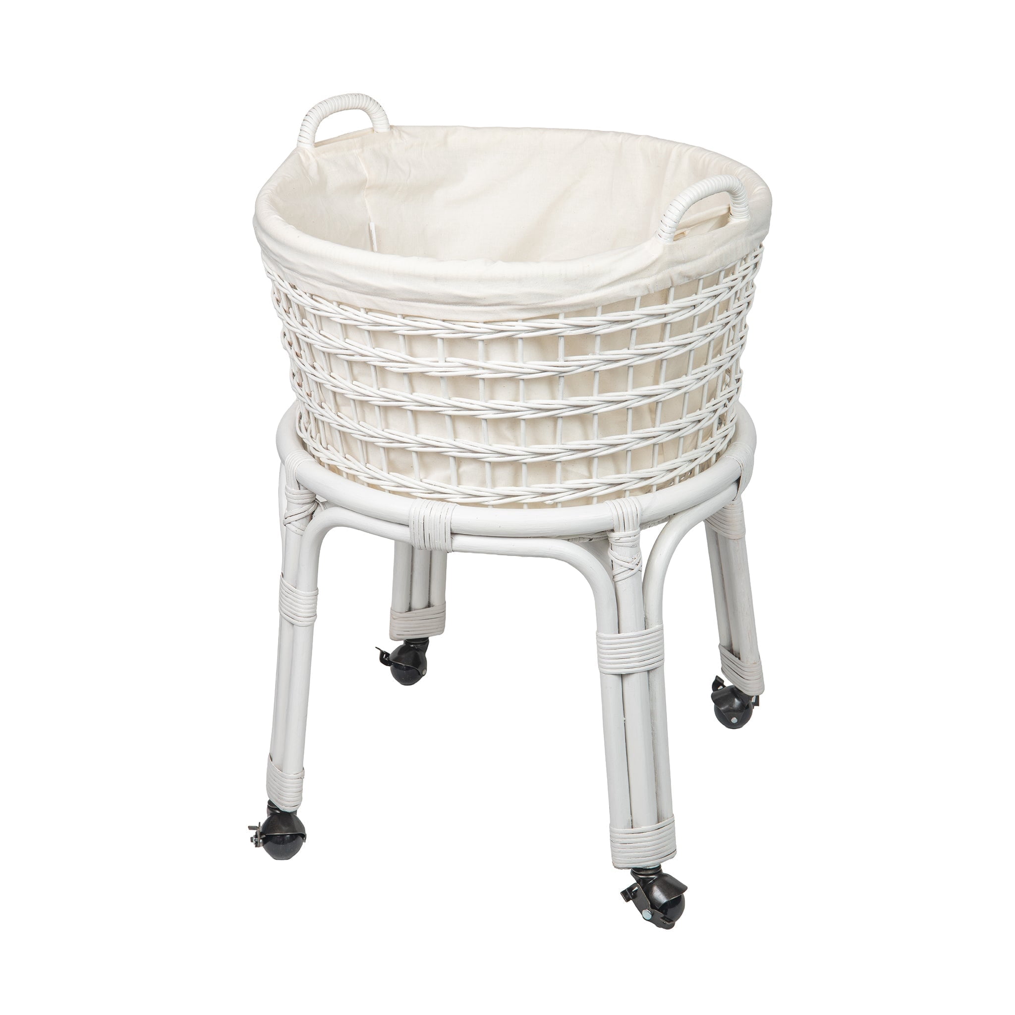 Kouboo Rolling Wicker Laundry Basket and Hamper with Fabric Liner and Stand