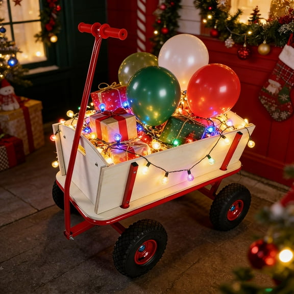 Classic Wagon with Wooden Bed & All-Terrain Wheels,Outdoor Pull Cart for Kids, Gardening, Beach,260lbs Capacity