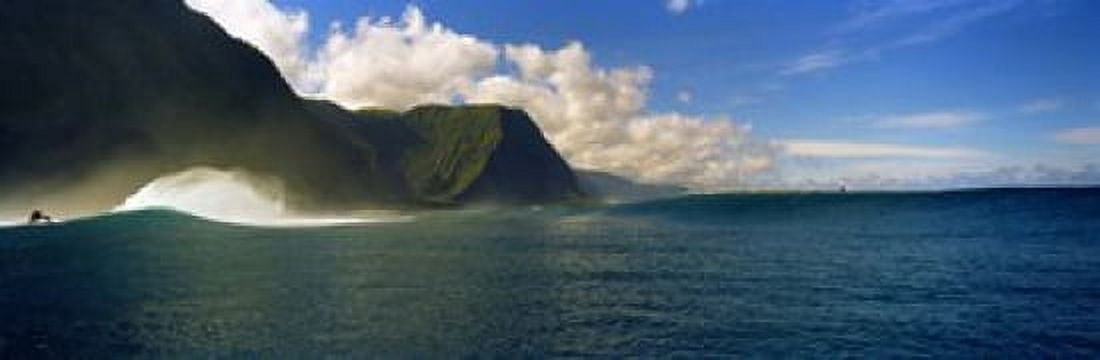 Rolling waves with mountains in the background Molokai Hawaii Canvas Art - Panoramic Images (18 x 6)