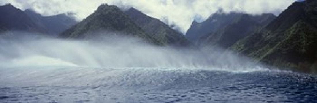 Rolling waves with mountains in the background Tahiti Society Islands French Polynesia Canvas Art - Panoramic Images (36 x 12)