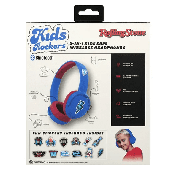 RollingStone Kids Rockers 2-in-1 Wireless Headphones with Built-in Microphone