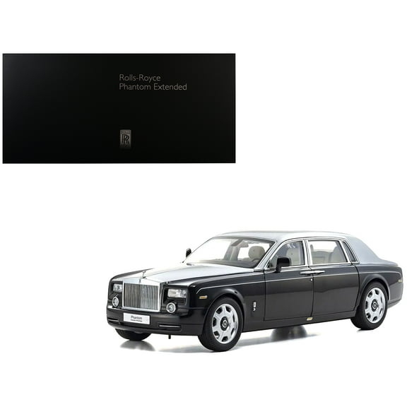 Rolls Royce Phantom EWB (Extended Wheelbase) Black and Silver Metallic 1/18 Diecast Model Car by Kyosho