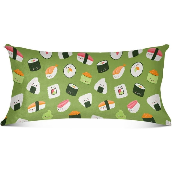 Rolls and Sushi Plush Pillowcase, Luxury Soft King Pillow Case for Hair and Skin, 1 Set Standard Size Pillow Covers with Zipper Closure, 21x54in Home Decor Gifts