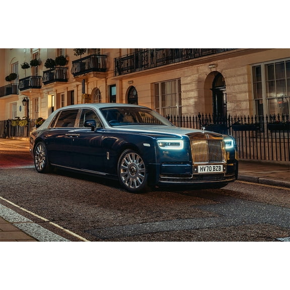 RollsRoyce Phantom Extended Side View City Driving Wall Decor Pr - 24x36 Inch Glossy Laminated Poster - Stunning Detail and Bold Colors