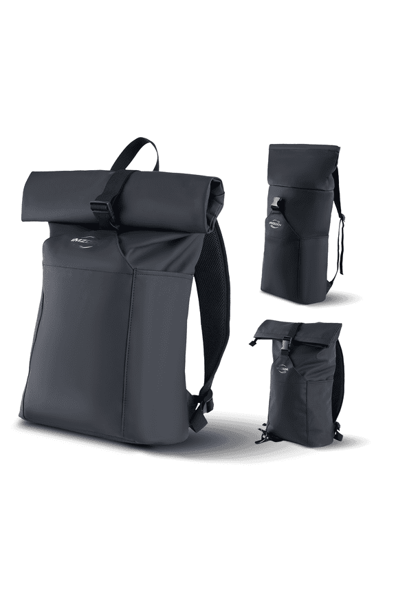 Rolltop Backpack for Men Women, Lightweight,PU Waterproof Bag Laptop Backpack Fits 16 inch Laptop Large Capacity Adjustable 23L for Travel Sports Work University Camping,Black