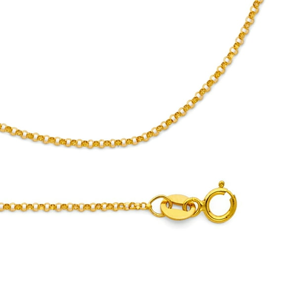 Rolo Cable Necklace Solid 14k Yellow Gold Chain Angle Diamond Cut Link Polished Style, 1.2 mm - 20 inch